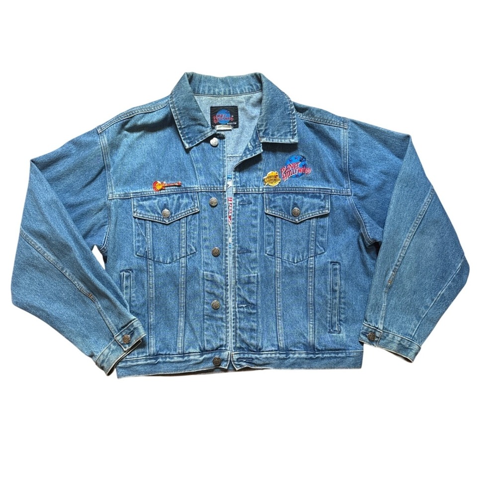 Planet Hollywood Denim Jacket Women Blue Vintage Atlantic City SIZE Medium
